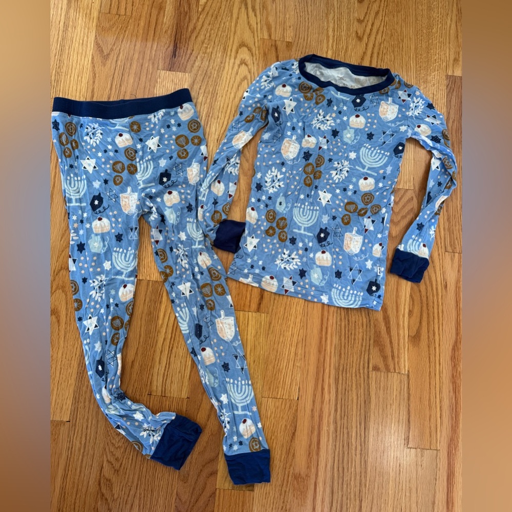 Little Sleepies Blue Pajama Set with Festive Hanukkah Print - size 5/6